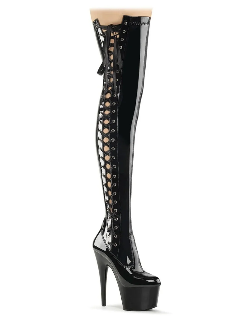 Patent Over Knee Lace-Up Platform Stiletto Boots Pleaser Adore 3050 Size 10 NIB
